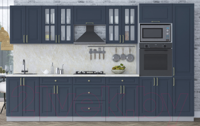 Кухонный гарнитур Интерлиния Мила Шато 3.4В (индиго/индиго/опал светлый)