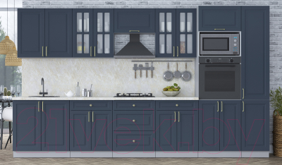 Кухонный гарнитур Интерлиния Мила Шато 3.6В (индиго/индиго/опал светлый)