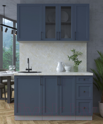 Кухонный гарнитур Интерлиния Тренд 1.4А (индиго/индиго/опал светлый)