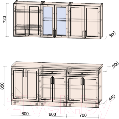Кухонный гарнитур Интерлиния Тренд 1.9А (индиго/индиго/опал светлый)