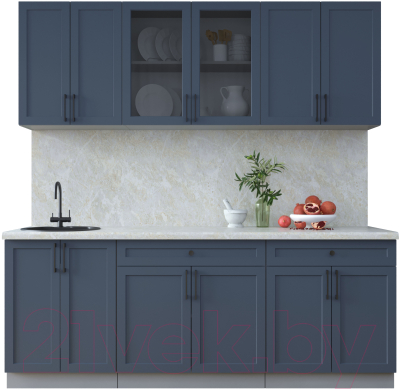 Кухонный гарнитур Интерлиния Тренд 2.1А (индиго/индиго/опал светлый) - фото