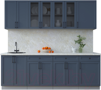 Кухонный гарнитур Интерлиния Тренд 2.3А (индиго/индиго/опал светлый) - фото