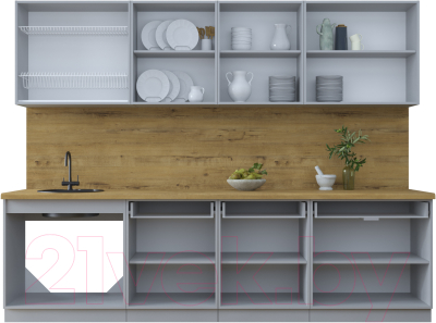 Кухонный гарнитур Интерлиния Тренд 2.8А (индиго/индиго/опал светлый)