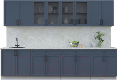 Кухонный гарнитур Интерлиния Тренд 3.1А (индиго/индиго/опал светлый) - фото