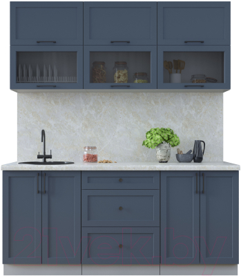 Кухонный гарнитур Интерлиния Тренд 1.8Б (индиго/индиго/опал светлый) - фото
