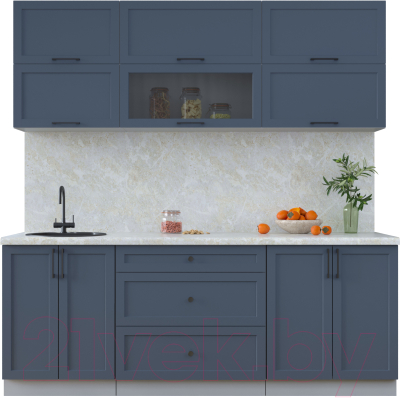 Кухонный гарнитур Интерлиния Тренд 2.1Б (индиго/индиго/опал светлый) - фото