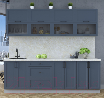 Кухонный гарнитур Интерлиния Тренд 2.4Б (индиго/индиго/опал светлый)