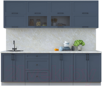 Кухонный гарнитур Интерлиния Тренд 2.5Б (индиго/индиго/опал светлый) - фото