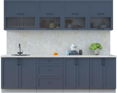 Кухонный гарнитур Интерлиния Тренд 2.6Б (индиго/индиго/опал светлый) - фото