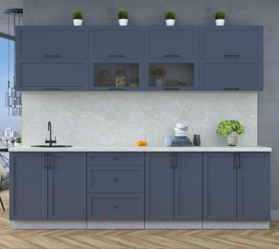 Кухонный гарнитур Интерлиния Тренд 2.7Б (индиго/индиго/опал светлый)