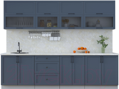 Кухонный гарнитур Интерлиния Тренд 2.8Б (индиго/индиго/опал светлый) - фото