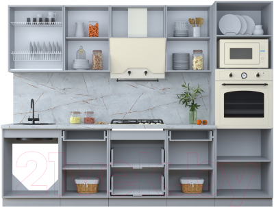 Кухонный гарнитур Интерлиния Тренд 2.8В (индиго/индиго/опал светлый)