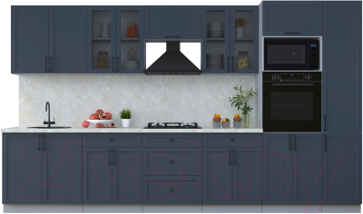 Кухонный гарнитур Интерлиния Тренд 3.6В (индиго/индиго/опал светлый) - фото
