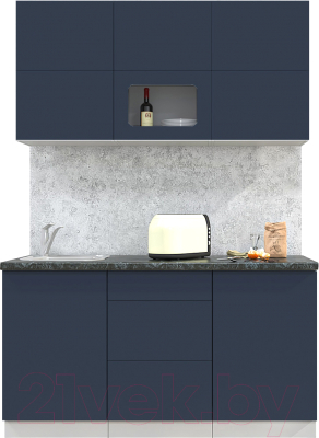 Кухонный гарнитур Интерлиния Мила Матте 1.5 А (индиго/индиго глянец/кастилло темный) - фото