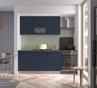 Кухонный гарнитур Интерлиния Мила Матте 1.6 А (индиго/индиго глянец/кастилло темный)
