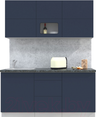 Кухонный гарнитур Интерлиния Мила Матте 1.7 А (индиго/индиго глянец/кастилло темный) - фото