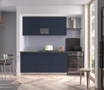 Кухонный гарнитур Интерлиния Мила Матте 1.7 А (индиго/индиго глянец/кастилло темный)