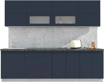 Кухонный гарнитур Интерлиния Мила Матте 2.6 А (индиго/индиго глянец/кастилло темный) - фото