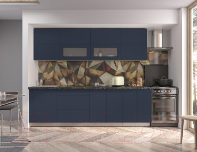Кухонный гарнитур Интерлиния Мила Матте 2.6 А (индиго/индиго глянец/кастилло темный)