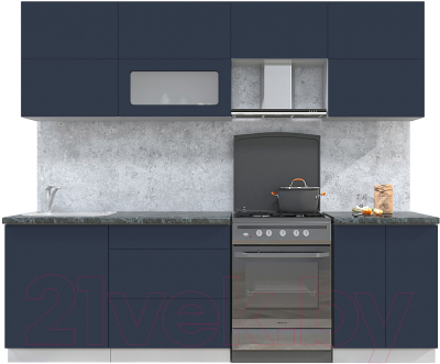 Кухонный гарнитур Интерлиния Мила Матте 2.5 Б (индиго/индиго глянец/кастилло темный) - фото