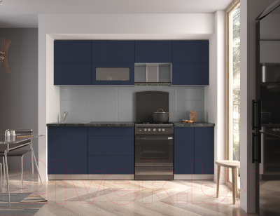 Кухонный гарнитур Интерлиния Мила Матте 2.5 Б (индиго/индиго глянец/кастилло темный)