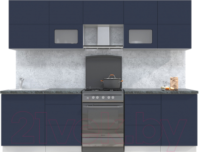 Кухонный гарнитур Интерлиния Мила Матте 2.7 Б (индиго/индиго глянец/кастилло темный) - фото