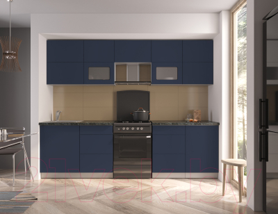 Кухонный гарнитур Интерлиния Мила Матте 2.7 Б (индиго/индиго глянец/кастилло темный)