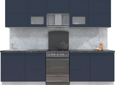 Кухонный гарнитур Интерлиния Мила Матте 2.8 Б (индиго/индиго глянец/кастилло темный) - фото