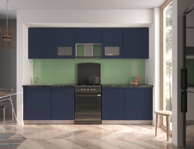 Кухонный гарнитур Интерлиния Мила Матте 2.8 Б (индиго/индиго глянец/кастилло темный)