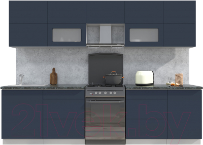 Кухонный гарнитур Интерлиния Мила Матте 2.9 Б (индиго/индиго глянец/кастилло темный) - фото