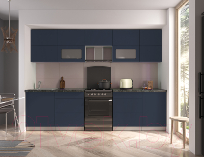 Кухонный гарнитур Интерлиния Мила Матте 2.9 Б (индиго/индиго глянец/кастилло темный)