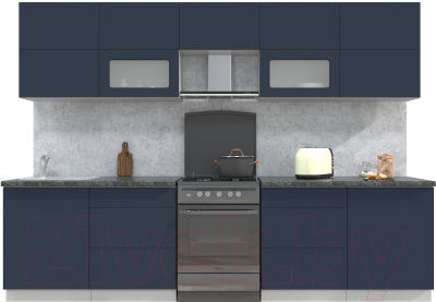 Кухонный гарнитур Интерлиния Мила Матте 3.0 Б (индиго/индиго глянец/кастилло темный) - фото
