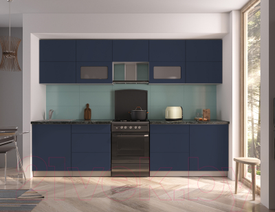 Кухонный гарнитур Интерлиния Мила Матте 3.0 Б (индиго/индиго глянец/кастилло темный)