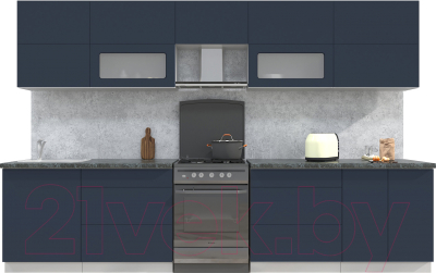 Кухонный гарнитур Интерлиния Мила Матте 3.3 Б (индиго/индиго глянец/кастилло темный) - фото