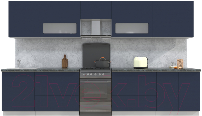 Кухонный гарнитур Интерлиния Мила Матте 3.6 Б (индиго/индиго глянец/кастилло темный) - фото