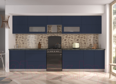 Кухонный гарнитур Интерлиния Мила Матте 3.6 Б (индиго/индиго глянец/кастилло темный)