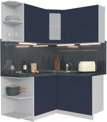 Кухонный гарнитур Интерлиния Мила Матте 1.5x1.4 А левая (индиго/индиго глянец/кастилло темный) - фото
