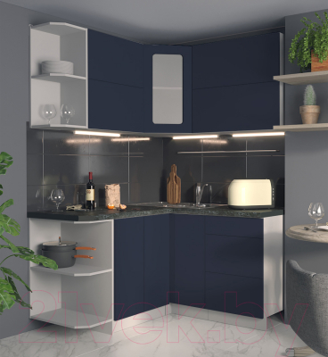 Кухонный гарнитур Интерлиния Мила Матте 1.5x1.4 А левая (индиго/индиго глянец/кастилло темный)