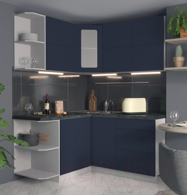 Кухонный гарнитур Интерлиния Мила Матте 1.5x1.6 А левая (индиго/индиго глянец/кастилло темный)