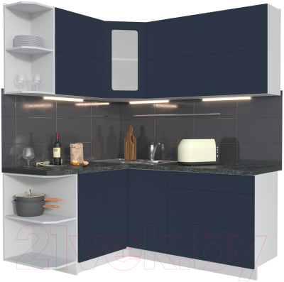 Кухонный гарнитур Интерлиния Мила Матте 1.5x1.8 А левая (индиго/индиго глянец/кастилло темный) - фото