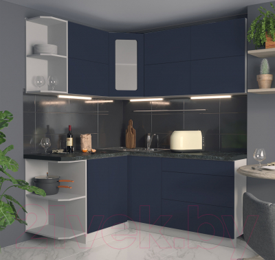 Кухонный гарнитур Интерлиния Мила Матте 1.5x1.8 А левая (индиго/индиго глянец/кастилло темный)