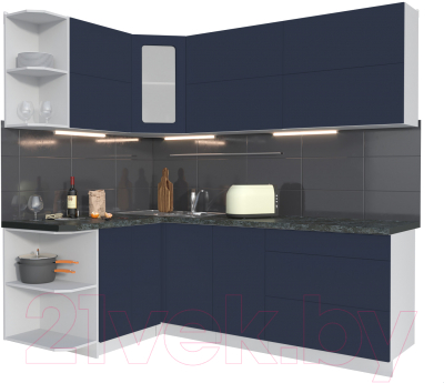 Кухонный гарнитур Интерлиния Мила Матте 1.5x2.2 А левая (индиго/индиго глянец/кастилло темный) - фото