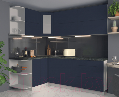 Кухонный гарнитур Интерлиния Мила Матте 1.5x2.2 А левая (индиго/индиго глянец/кастилло темный)
