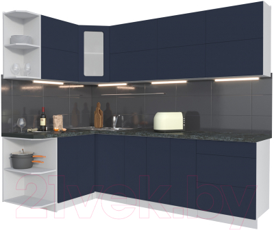 Кухонный гарнитур Интерлиния Мила Матте 1.5x2.5 А левая (индиго/индиго глянец/кастилло темный) - фото