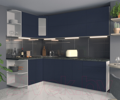Кухонный гарнитур Интерлиния Мила Матте 1.5x2.5 А левая (индиго/индиго глянец/кастилло темный)