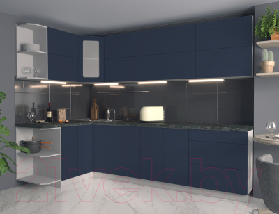 Кухонный гарнитур Интерлиния Мила Матте 1.5x2.8 А левая (индиго/индиго глянец/кастилло темный)