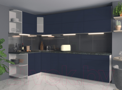 Кухонный гарнитур Интерлиния Мила Матте 1.5x2.9 А левая (индиго/индиго глянец/кастилло темный)