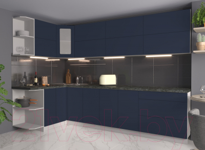 Кухонный гарнитур Интерлиния Мила Матте 1.5x3.0 А левая (индиго/индиго глянец/кастилло темный)