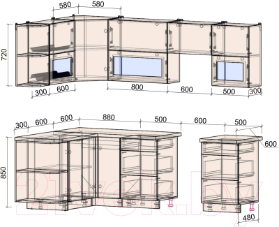 Готовая кухня Интерлиния Мила Матте 1.5x2.5 Б левая