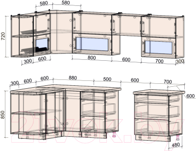 Кухонный гарнитур Интерлиния Мила Матте 1.5x2.7 Б левая (индиго/индиго глянец/кастилло темный)